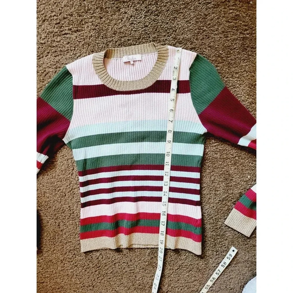 Parker Long Sleeve Crew Neck Ribbed Striped Sweater Small - Picture 6 of 6